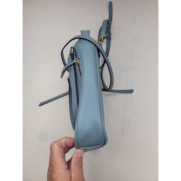 Simply Noelle Purse Handbag Crossbody Blue Woven Vegan Leather Zipper Adjustable - Picture 8 of 14